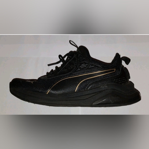 Puma Amplifier Women's Wide Sneakers Black Gold Mesh Activewear Sneakers Size 8 - Picture 1 of 13